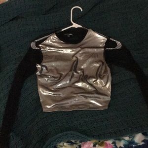 Black and silver mesh top